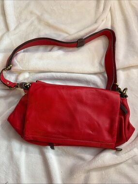Women's Red Leather Crossbody Bag with Adjustable Strap
